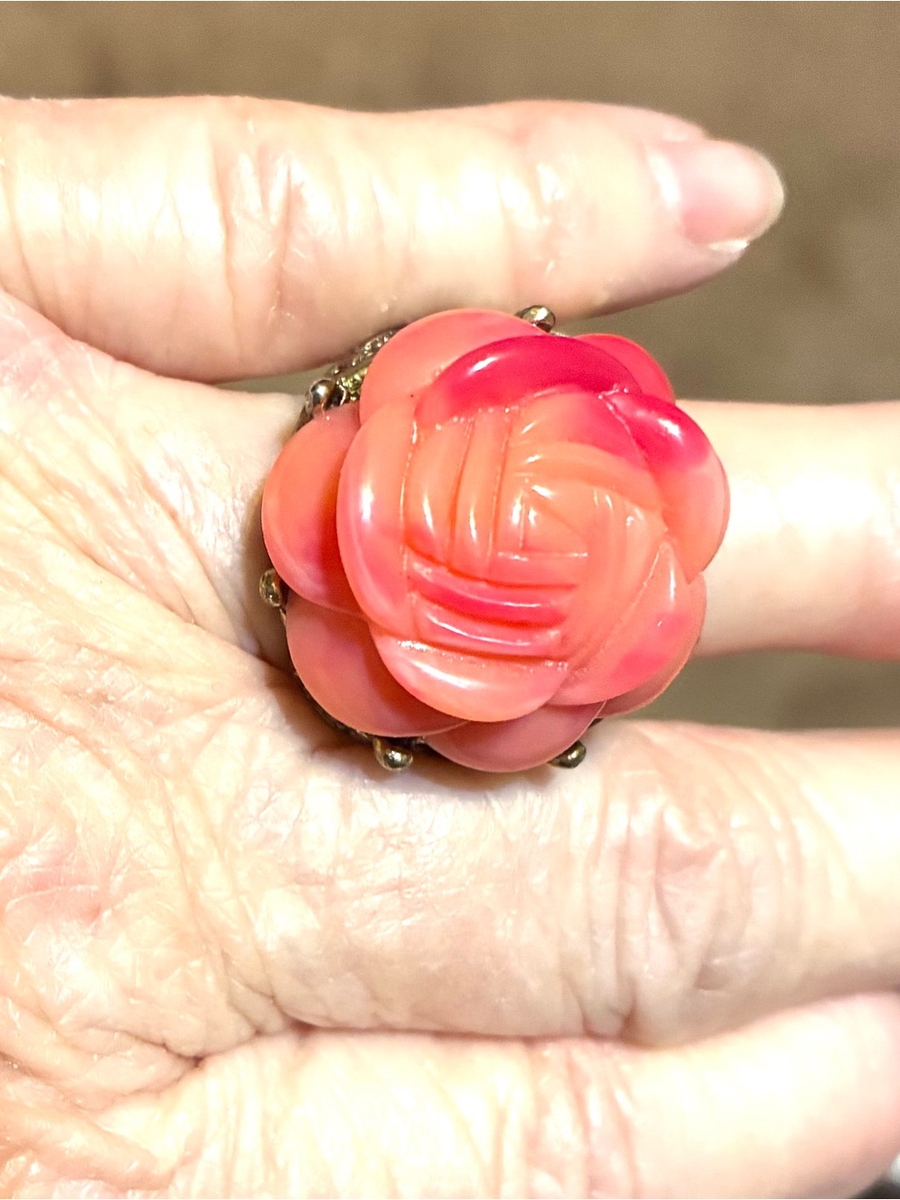 Pink Coral Rose Cocktail Ring - Women Jewelry